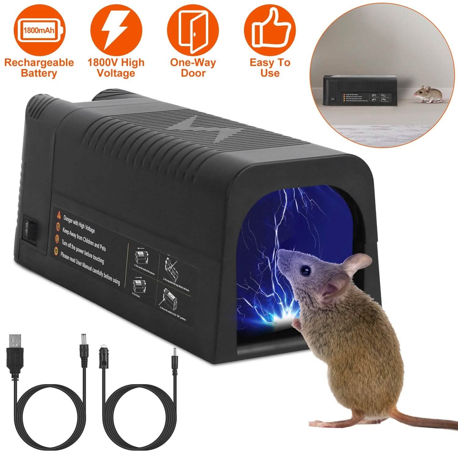 Pest Control Rechargeable Shock Mice Killer with 1800V High Voltage Pest Control - DailySale
