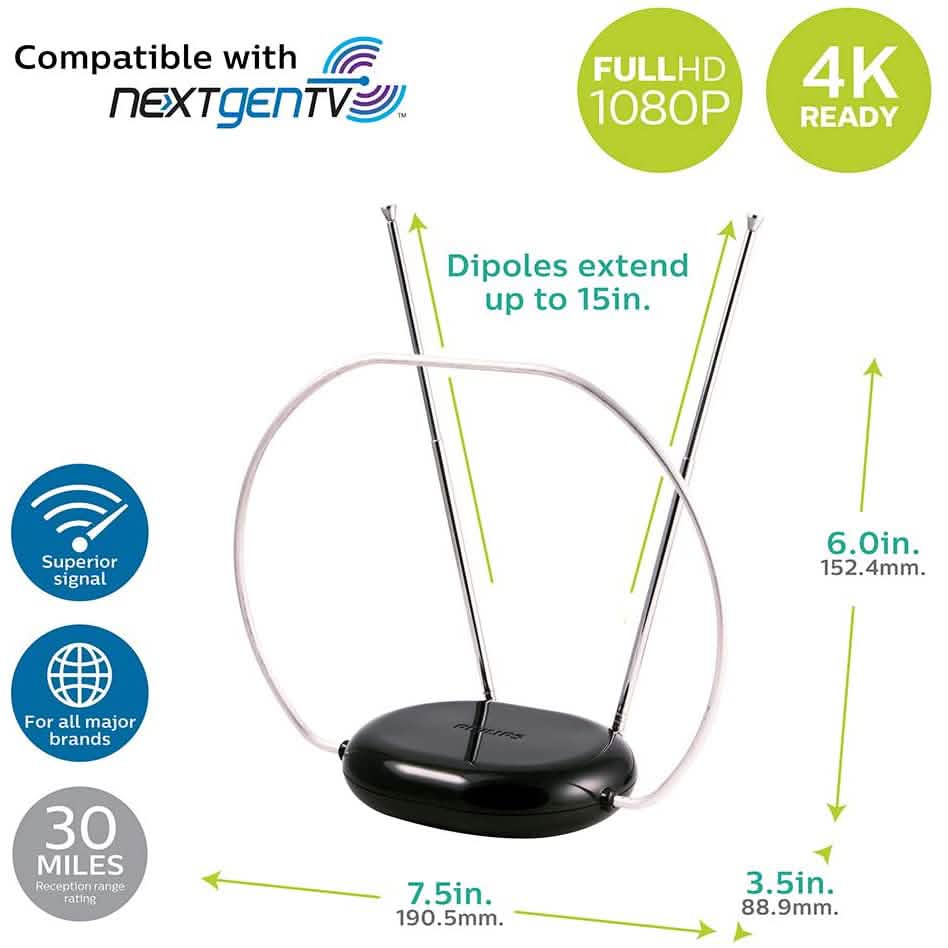 Philips Rabbit Ears Indoor TV Antenna TV & Video - DailySale