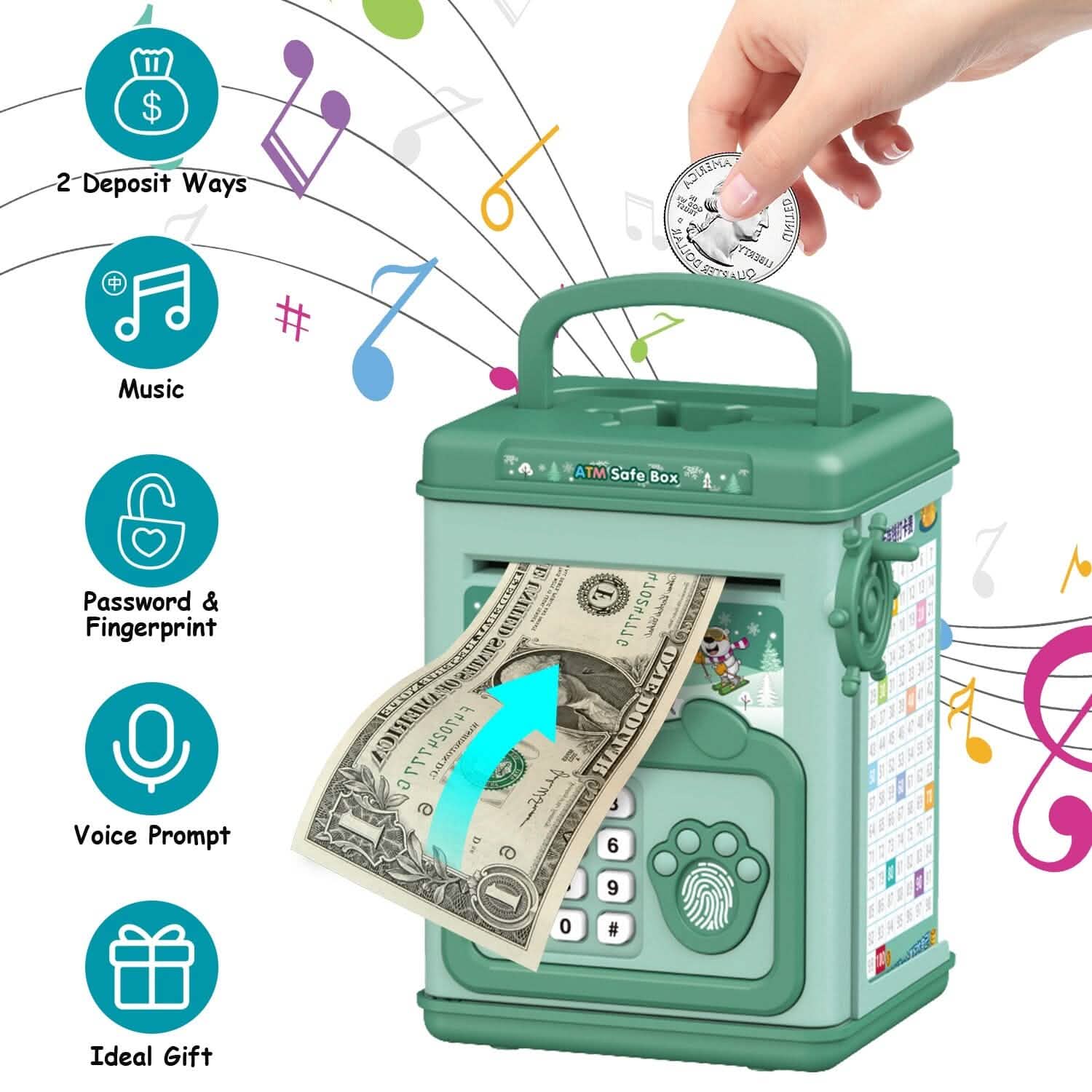 Piggy Bank Toy Cash Coin Money Saving Box with Password, Fingerprint Voice Prompt for 3+ Years Gold Toys & Games - DailySale