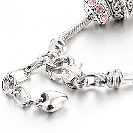 Pink Crystal Love Heart Bead Glass Charm Bracelet with Extender Bracelets - DailySale
