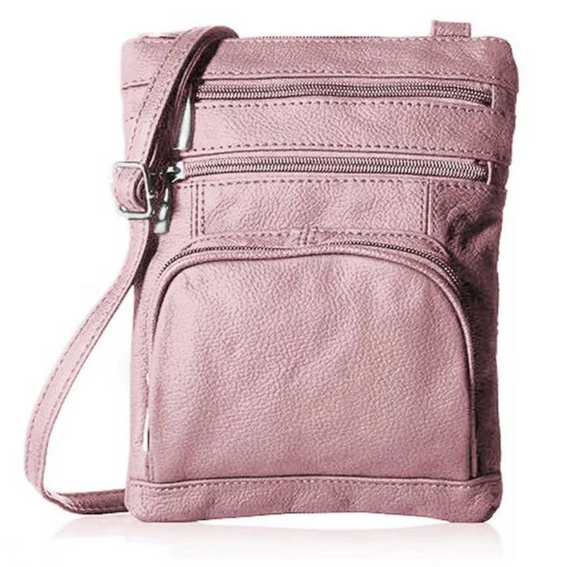 Pink Super Soft Leather-Crossbody Bag over a white background
