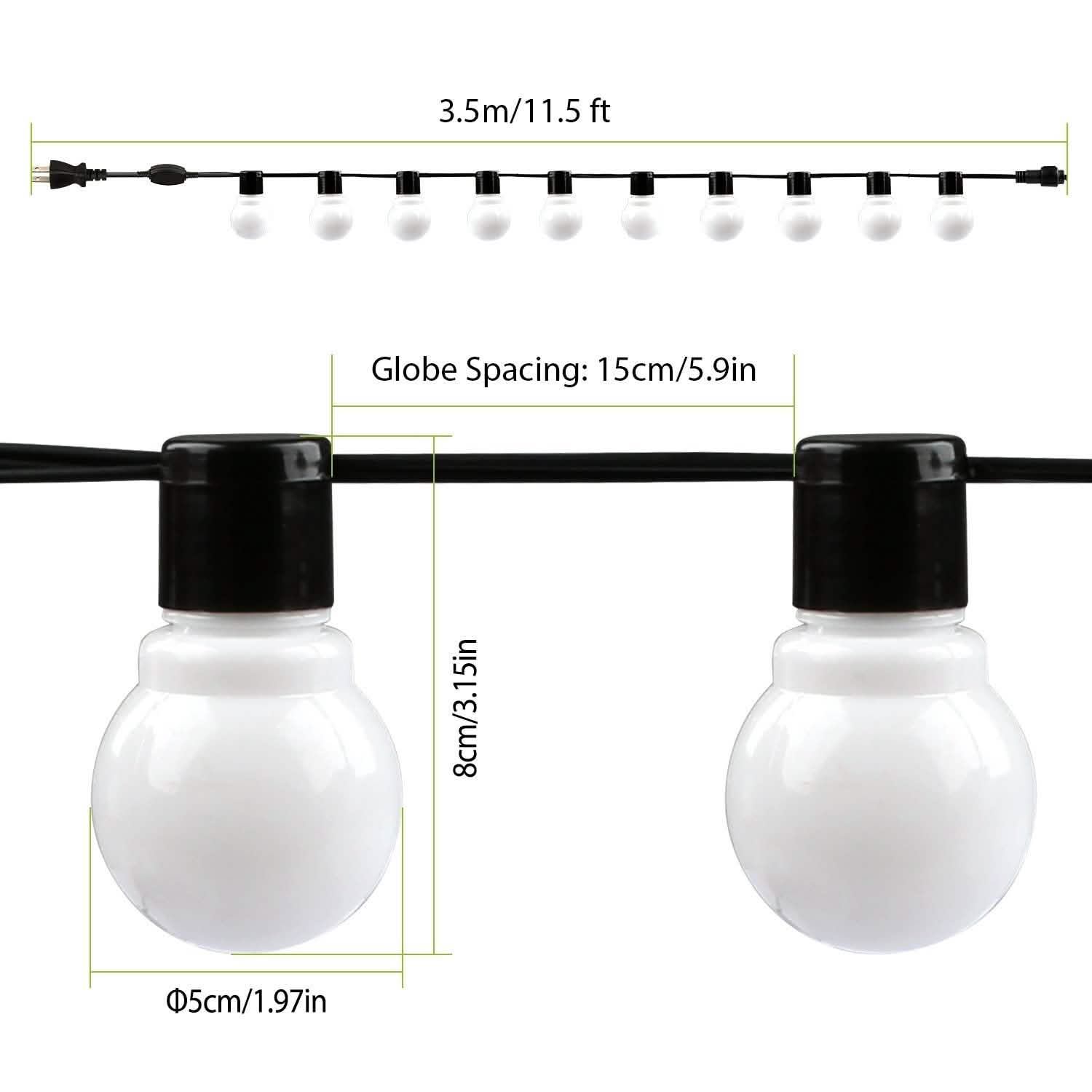 Plug-in Globe String Light Warm White Fairy Light Bulbs Outdoor Lighting - DailySale