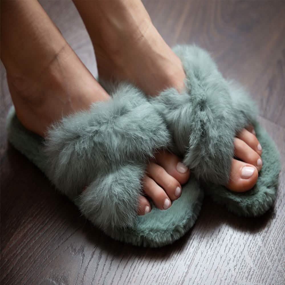 Plush Cross Band Slippers Women's Apparel - DailySale