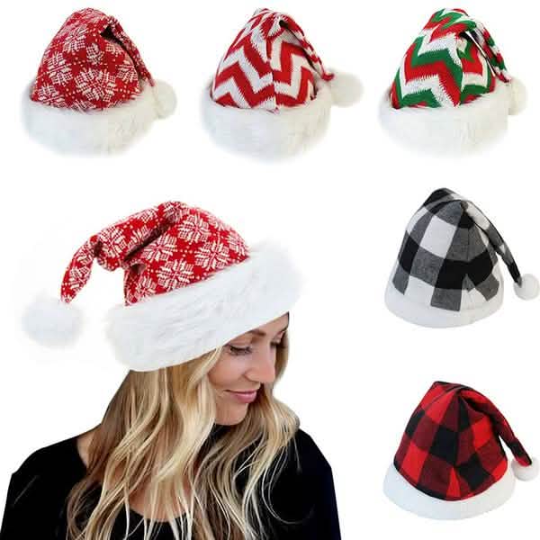 Plush Knitted Christmas Hat Holiday Decor & Apparel - DailySale