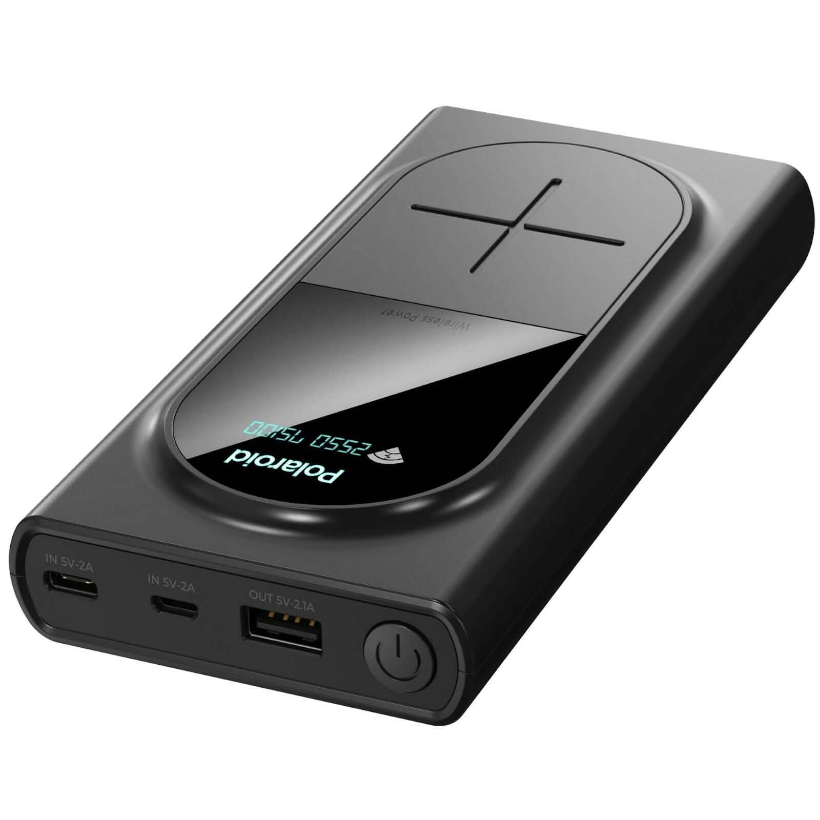 Polaroid Portable Wireless Power Bank - 10000mAh, USB Charging, Digital Display Mobile Accessories Black - DailySale