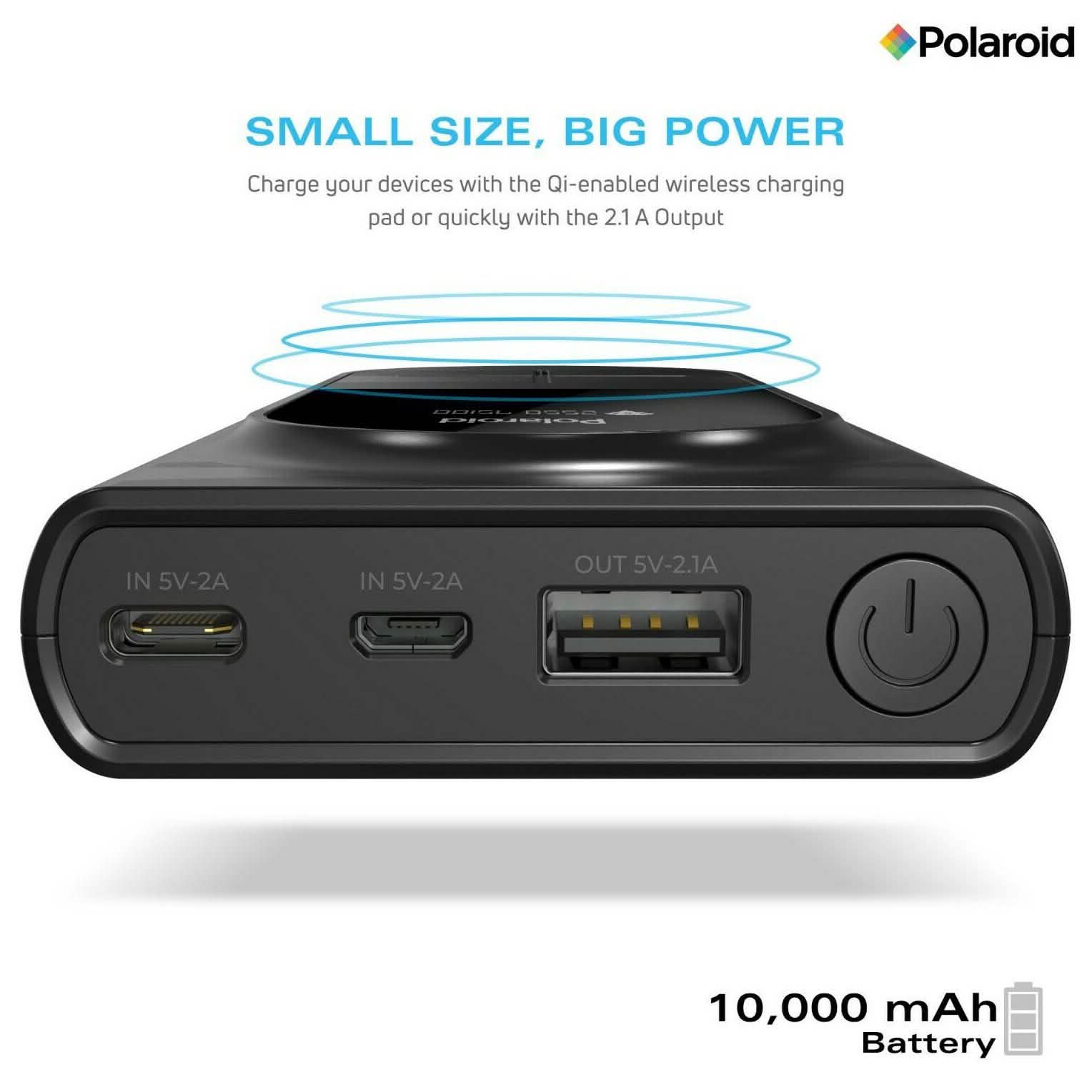 Polaroid Portable Wireless Power Bank - 10000mAh, USB Charging, Digital Display Mobile Accessories - DailySale