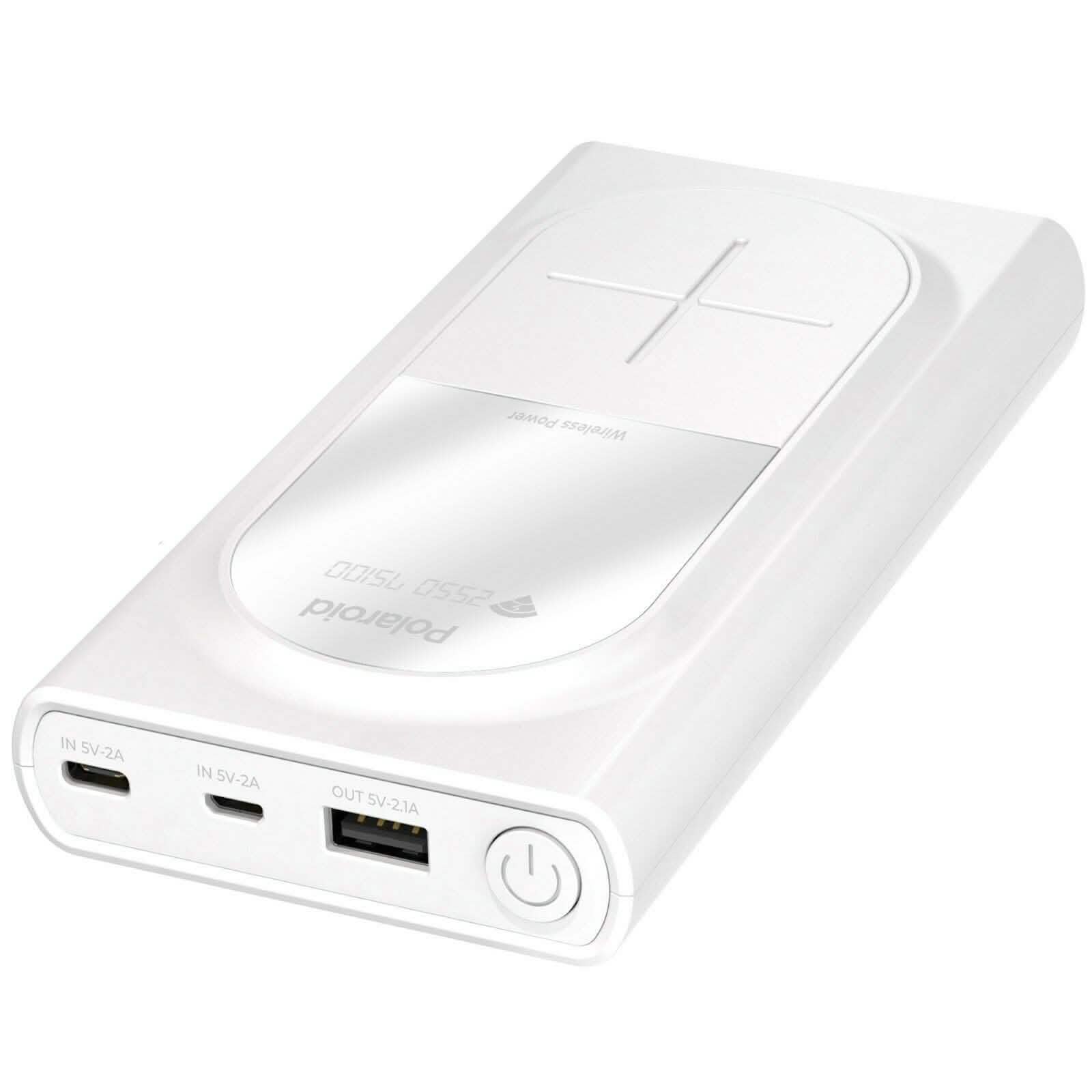 Polaroid Portable Wireless Power Bank - 10000mAh, USB Charging, Digital Display Mobile Accessories White - DailySale