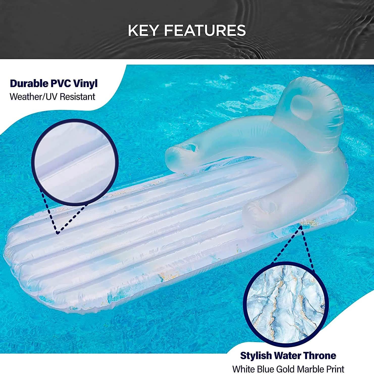 Pool Float for Adults Inflatable Lounge Chair Recliner for Swimming/Tanning Sports & Outdoors - DailySale