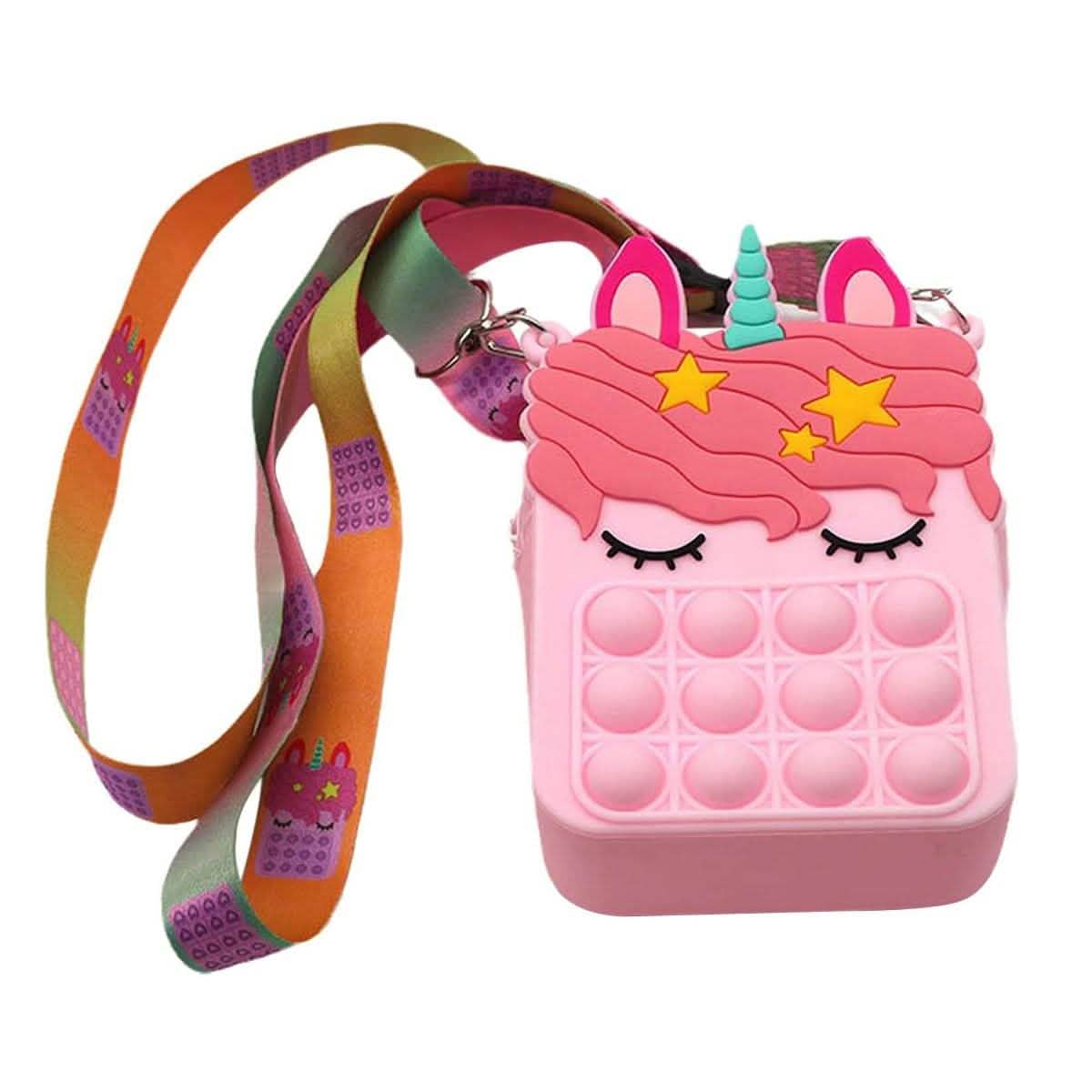 Pop-It Bubble Unicorn And Fruits Fidget Crossbody Handbag Purse Bags & Travel Pink - DailySale
