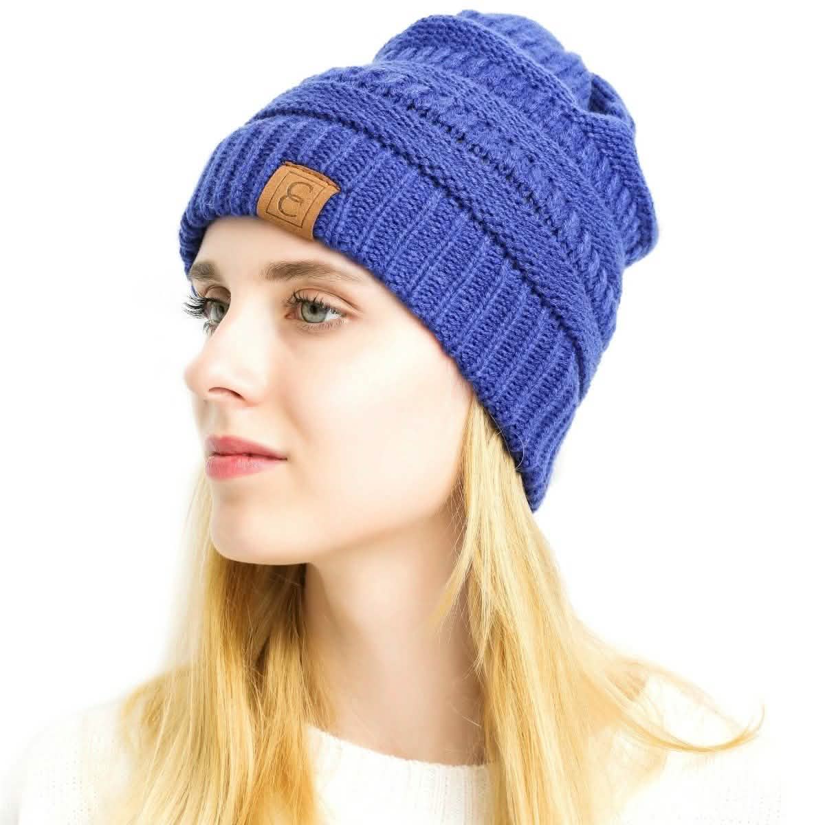 Popular CC Chic Winter Beanie Hat Women's Apparel Blue - DailySale