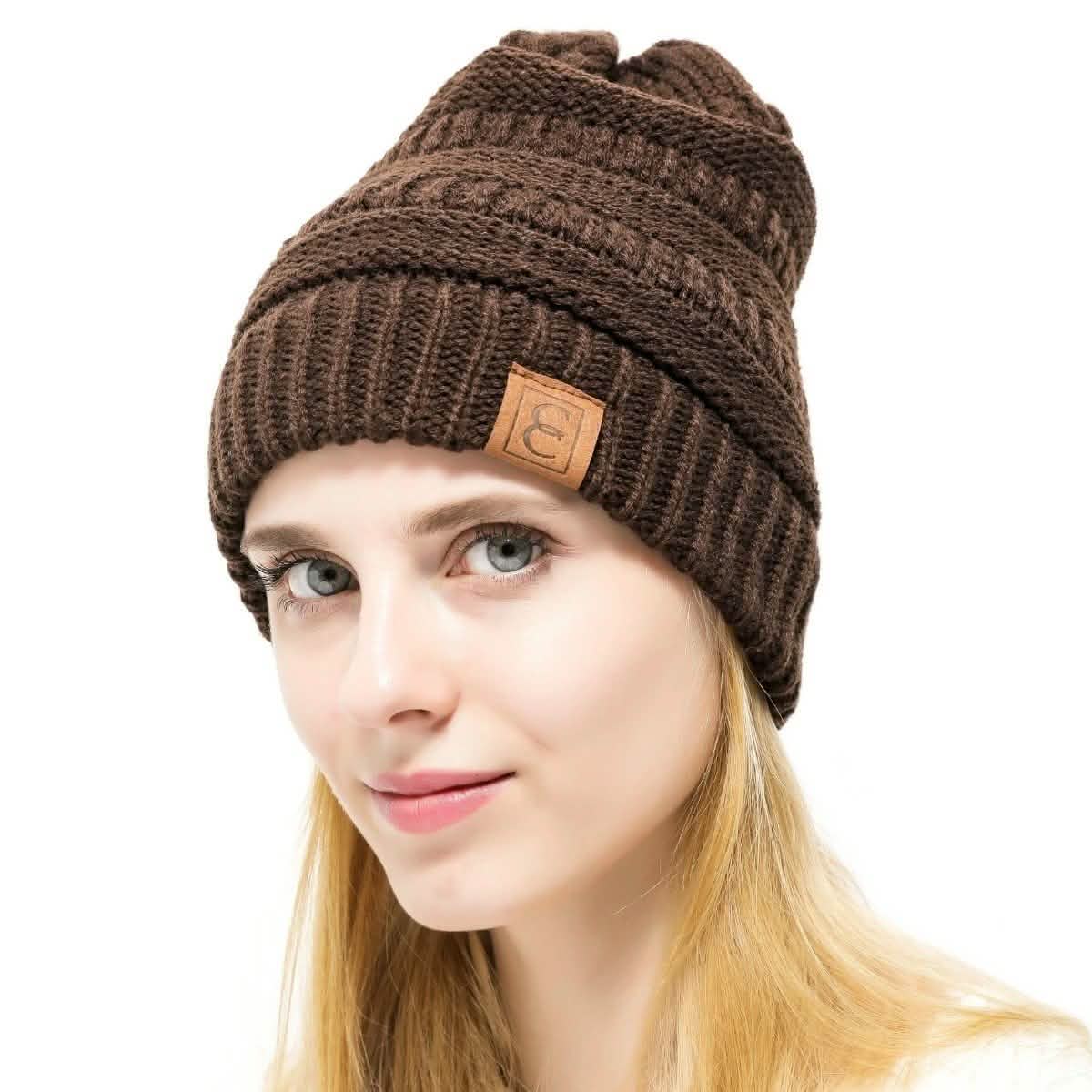 Popular CC Chic Winter Beanie Hat Women's Apparel Brown - DailySale