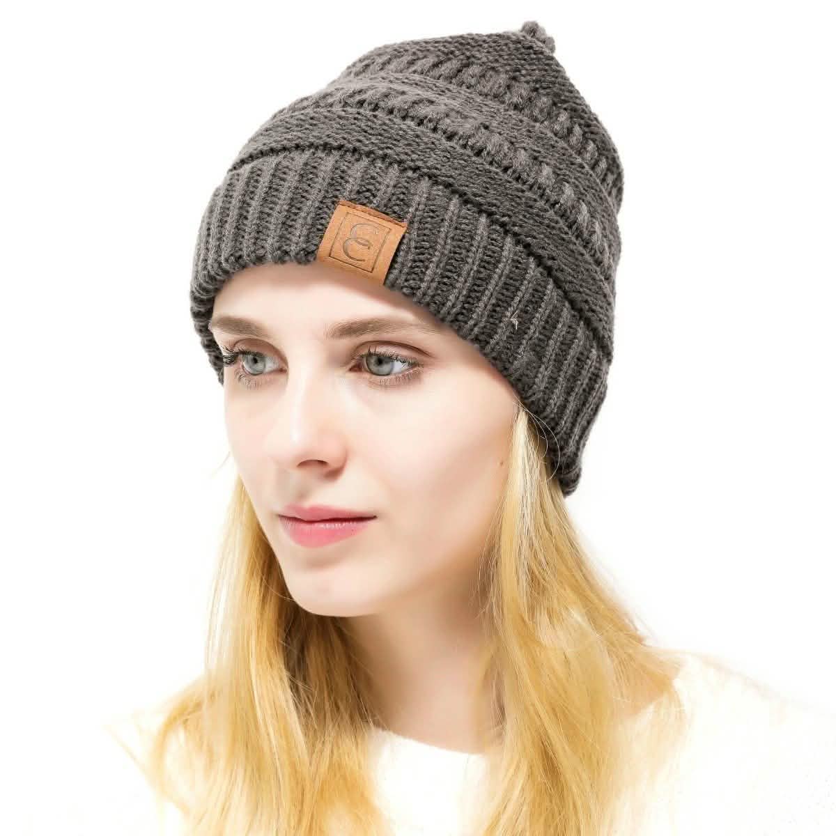 Popular CC Chic Winter Beanie Hat Women's Apparel Charcoal - DailySale