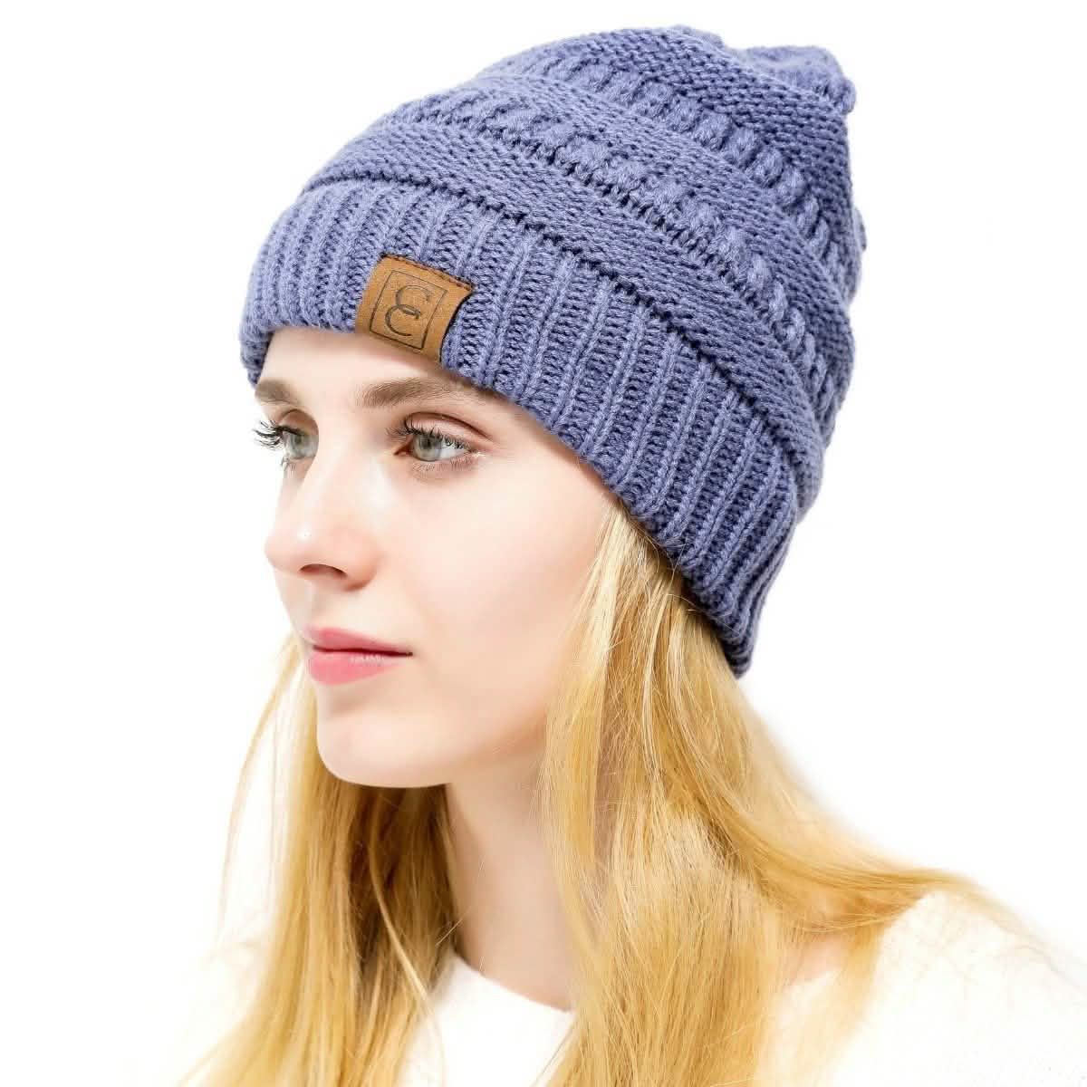 Popular CC Chic Winter Beanie Hat Women's Apparel Faded Blue - DailySale