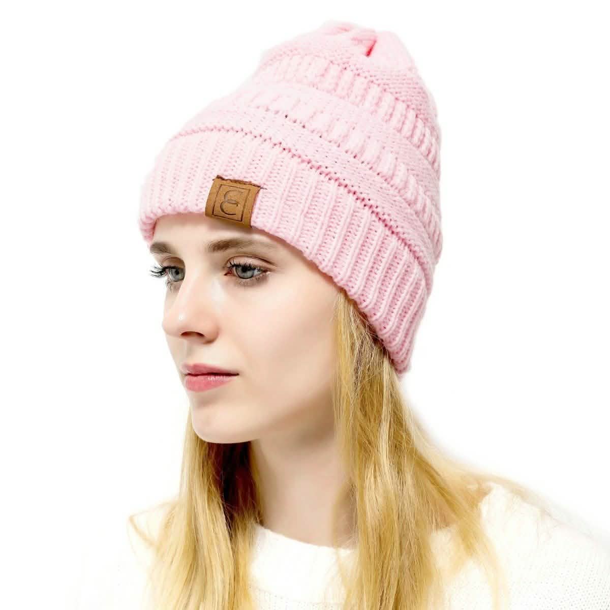Popular CC Chic Winter Beanie Hat Women's Apparel Light Pink - DailySale