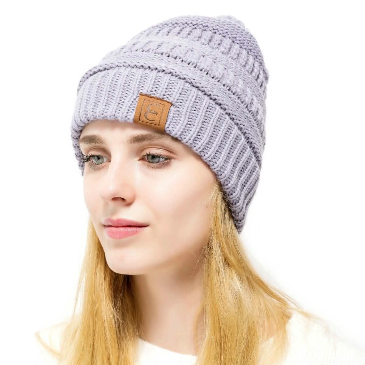 Popular CC Chic Winter Beanie Hat Women's Apparel Light Purple - DailySale