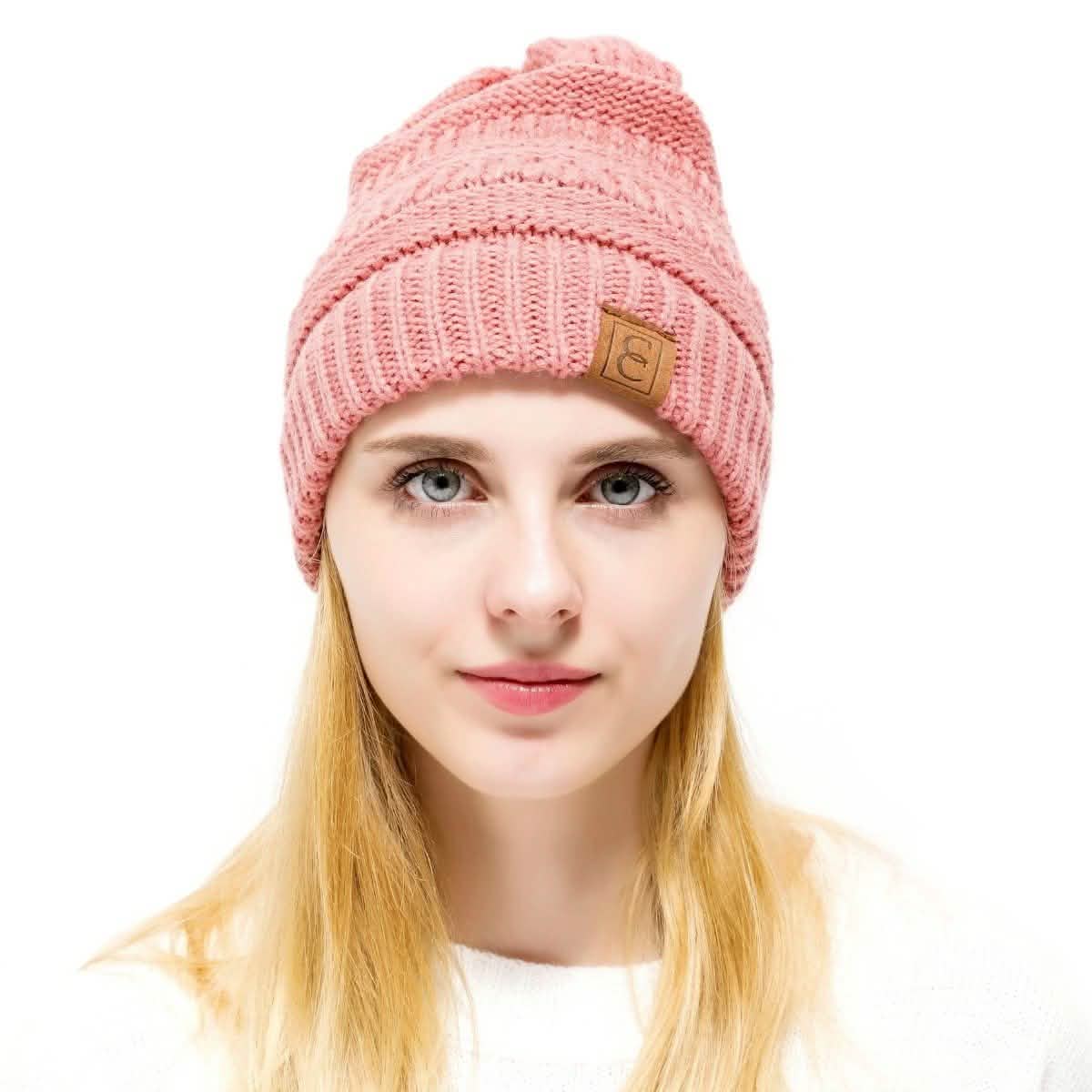 Popular CC Chic Winter Beanie Hat Women's Apparel Salmon - DailySale