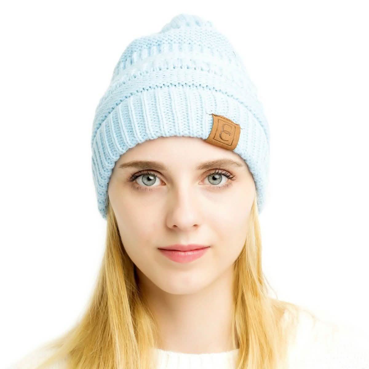 Popular CC Chic Winter Beanie Hat Women's Apparel Sky Blue - DailySale
