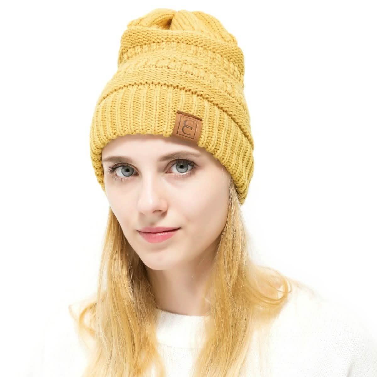 Popular CC Chic Winter Beanie Hat Women's Apparel Yellow - DailySale
