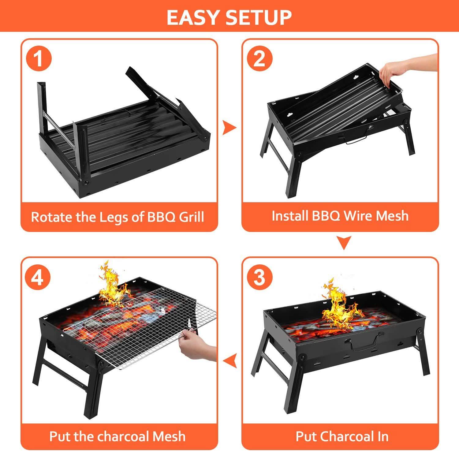 Portable Barbecue Grill Foldable Charcoal Sports & Outdoors - DailySale