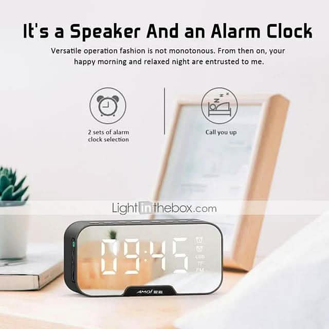 Portable Bluetooth Speaker Mirror Alarm Clock Speakers - DailySale
