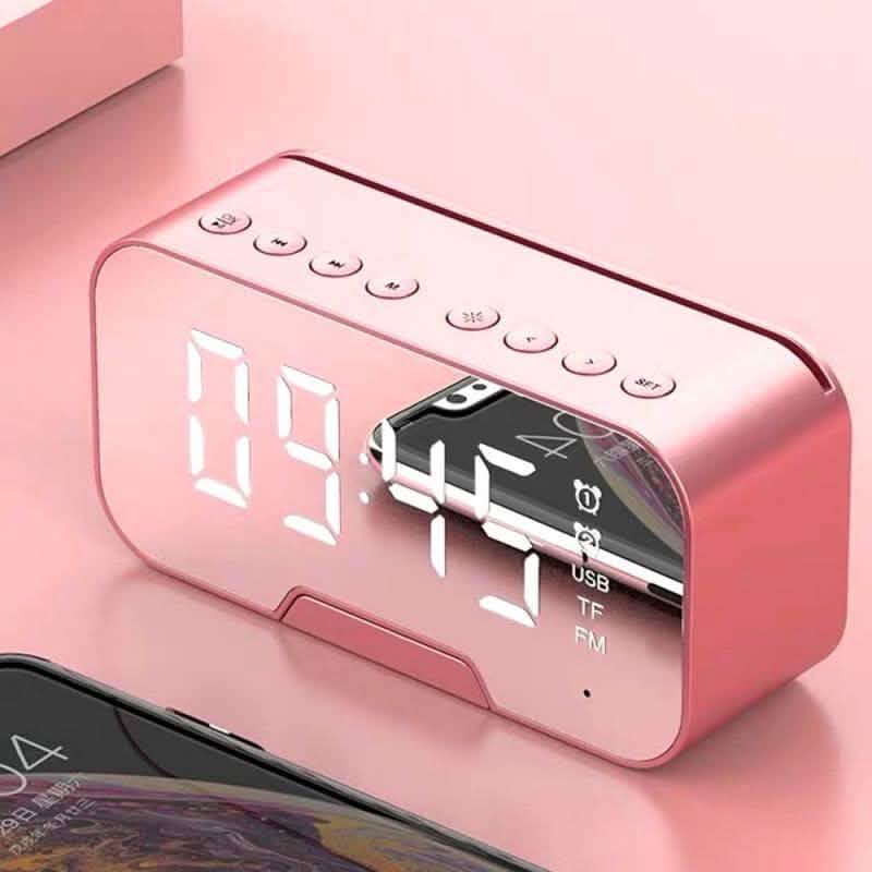 Portable Bluetooth Speaker Mirror Alarm Clock Speakers Pink - DailySale