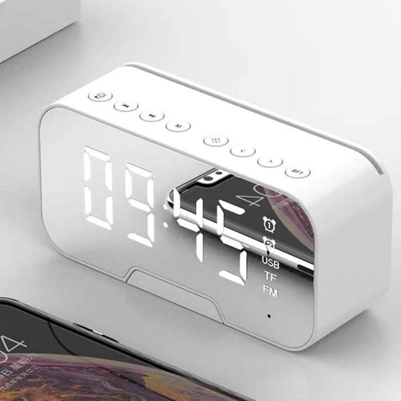 Portable Bluetooth Speaker Mirror Alarm Clock Speakers White - DailySale