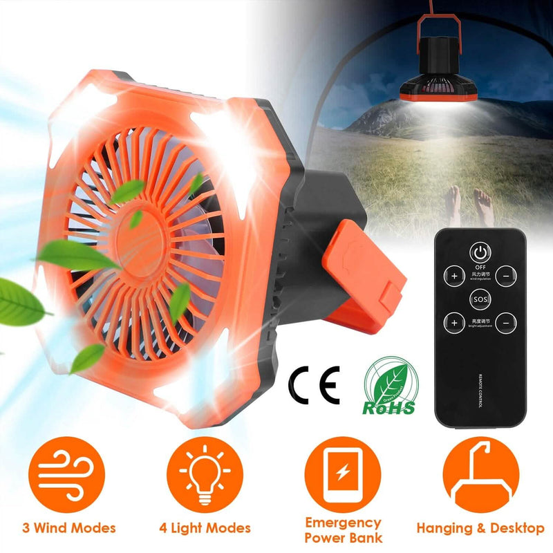 Portable Camping Lantern Fan 10000mAh Battery Powered with 4 Light Modes Sports & Outdoors - DailySale