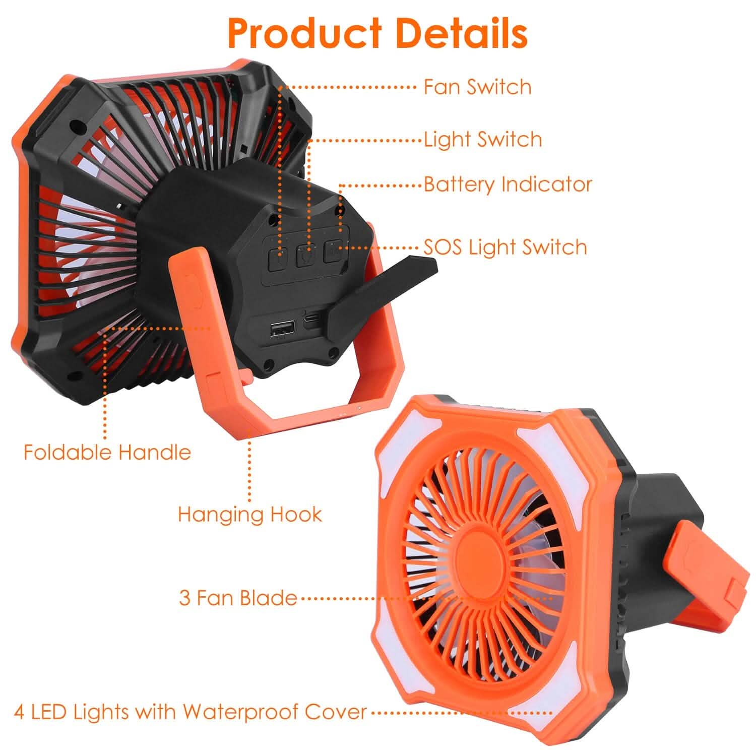 Portable Camping Lantern Fan 10000mAh Battery Powered with 4 Light Modes Sports & Outdoors - DailySale