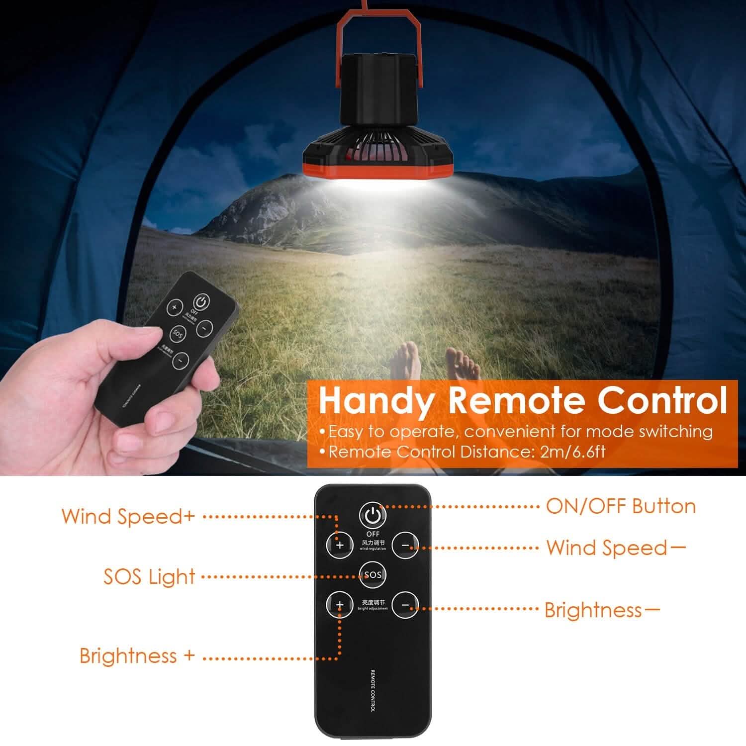 Portable Camping Lantern Fan 10000mAh Battery Powered with 4 Light Modes Sports & Outdoors - DailySale