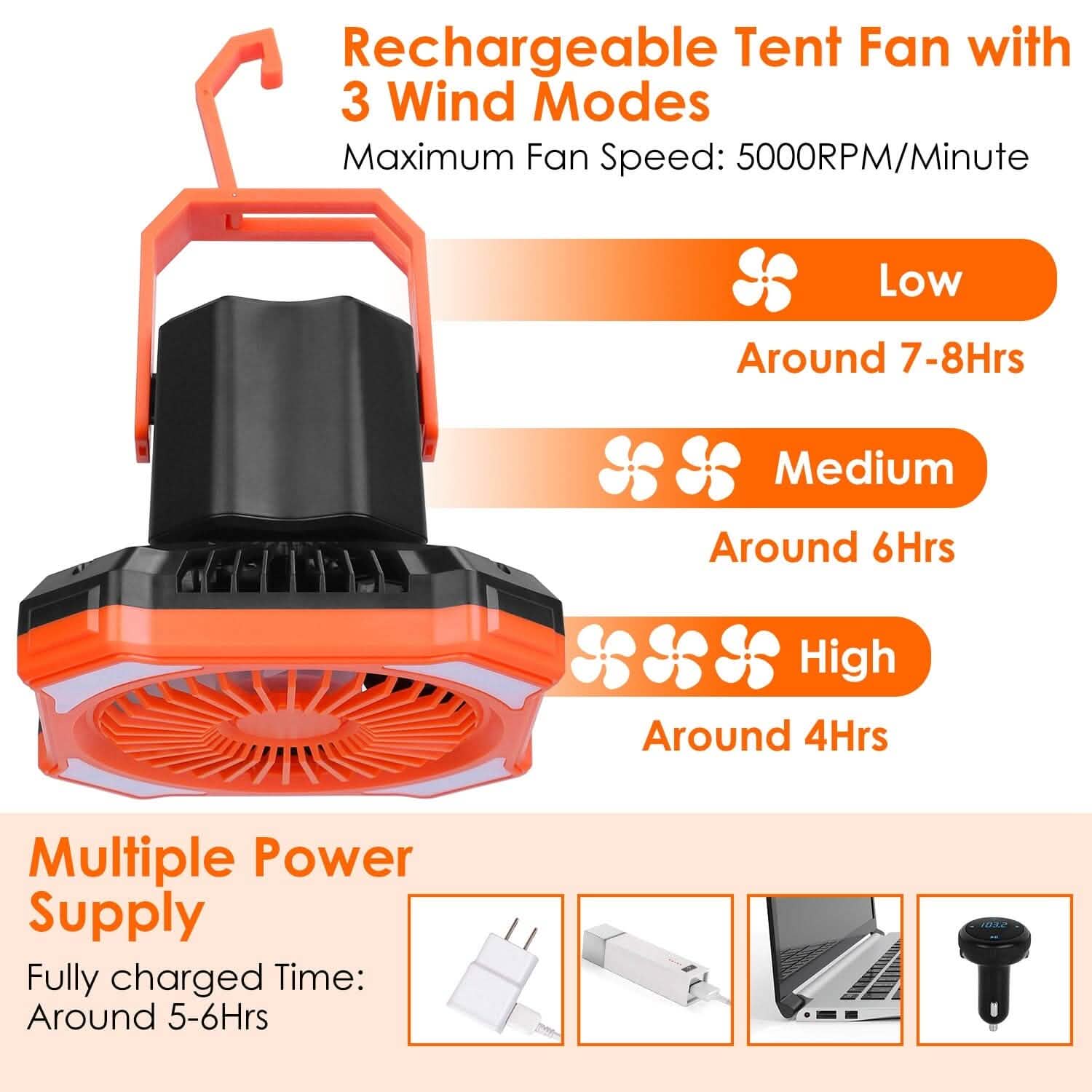 Portable Camping Lantern Fan 10000mAh Battery Powered with 4 Light Modes Sports & Outdoors - DailySale