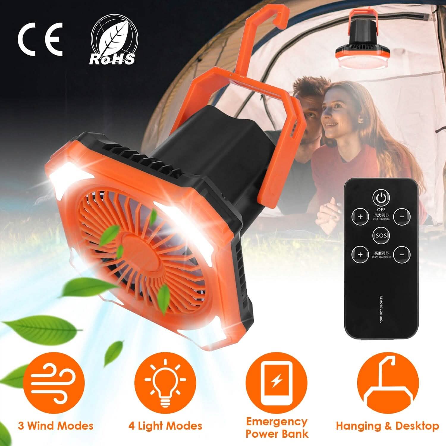 Portable Camping Lantern Fan 10000mAh Battery Powered with 4 Light Modes Sports & Outdoors - DailySale