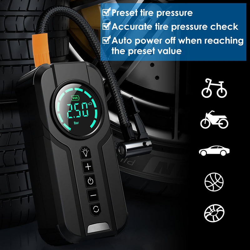 Portable Car Compressor Wireless Electric Air Pump 150 PSI with LED Light Automotive - DailySale