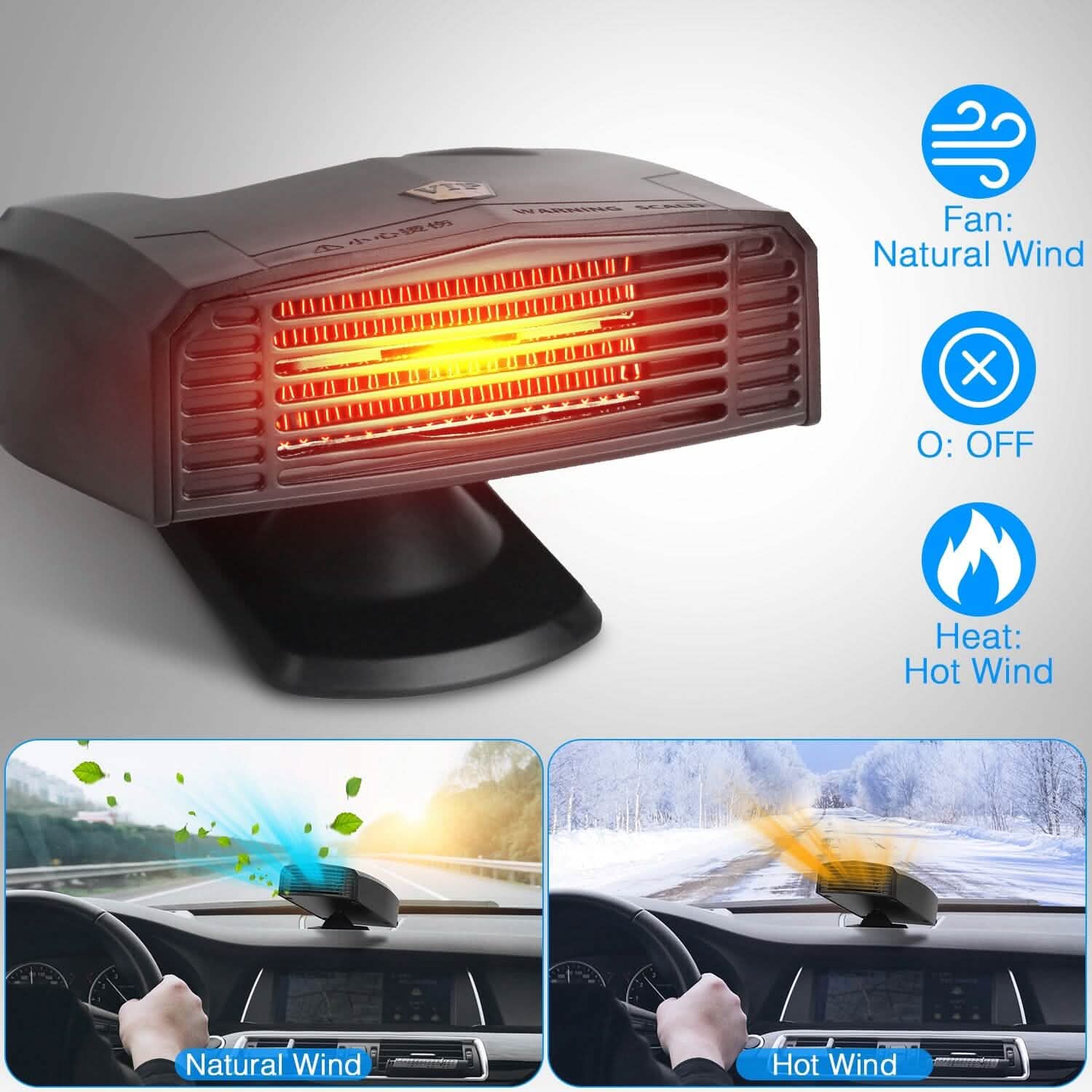 Portable Car Heater Heating Fan 2-in-1 Defroster Defogger Demister Windshield Heater Automotive - DailySale