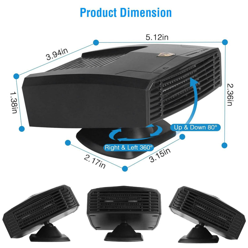Portable Car Heater Heating Fan 2-in-1 Defroster Defogger Demister Windshield Heater Automotive - DailySale