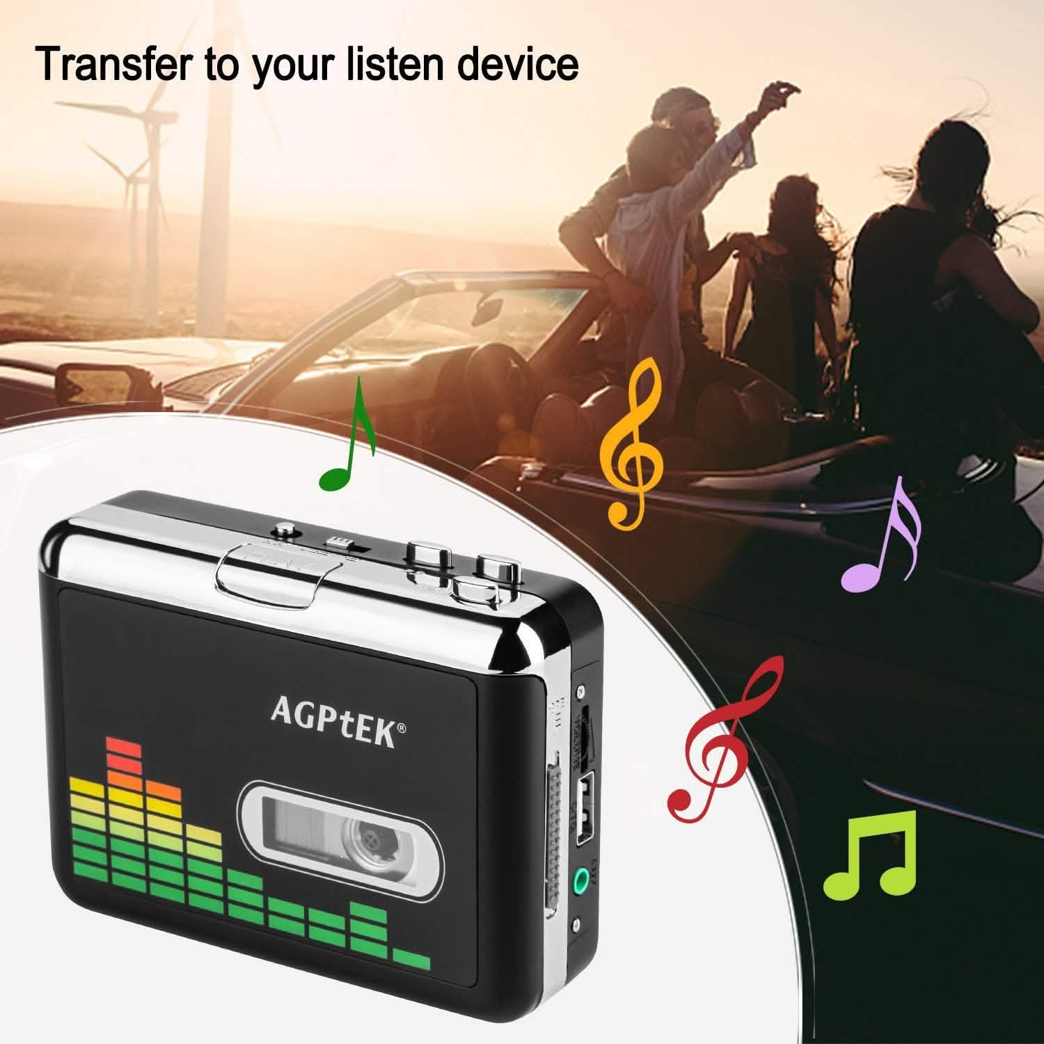 Portable Cassette Audio Music Player Tape-To-MP3 Converter Cassette Recorder Headphones & Audio - DailySale