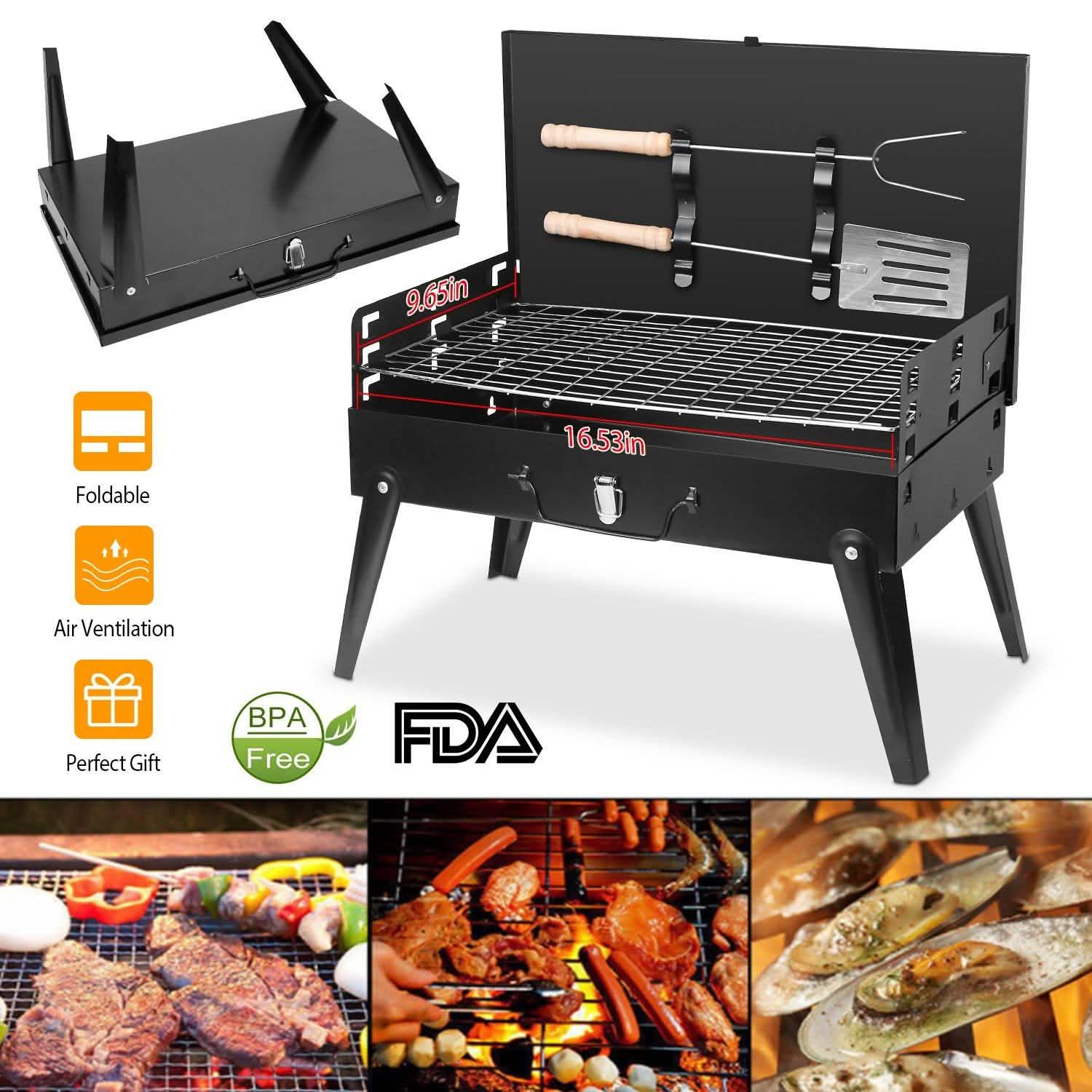 Portable Charcoal Grill Foldable BBQ Suitcase Garden & Patio - DailySale