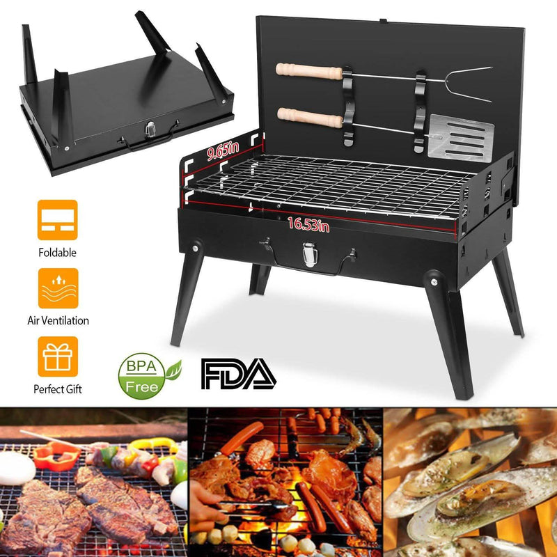 Portable Charcoal Grill Foldable BBQ Suitcase Garden & Patio - DailySale