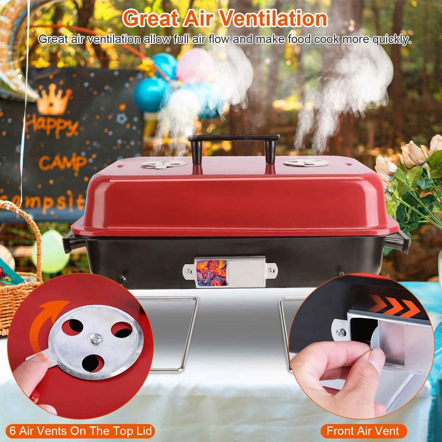 Portable Charcoal Tabletop Grill with Lid Kitchen Tools & Gadgets - DailySale