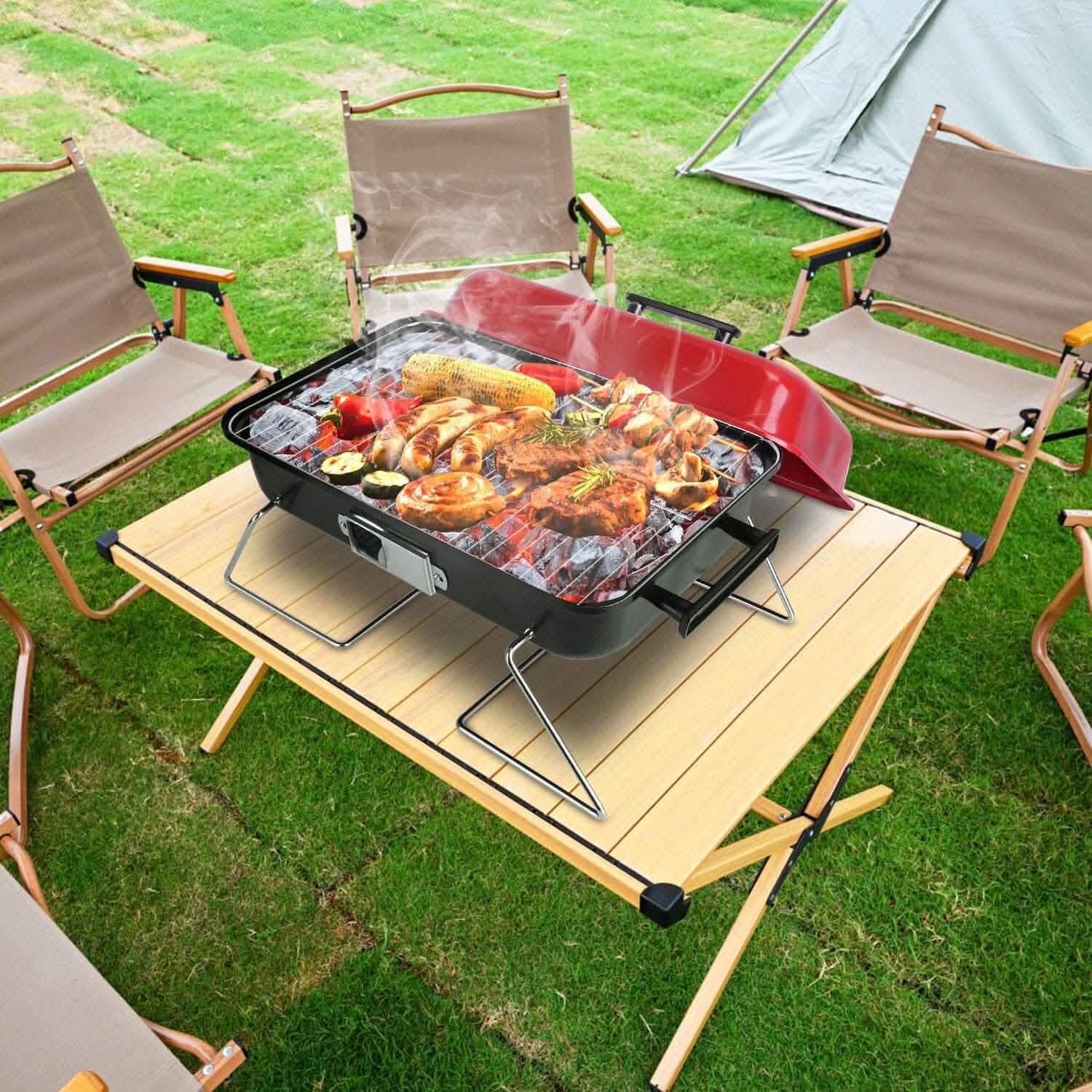 Portable Charcoal Tabletop Grill with Lid Kitchen Tools & Gadgets - DailySale