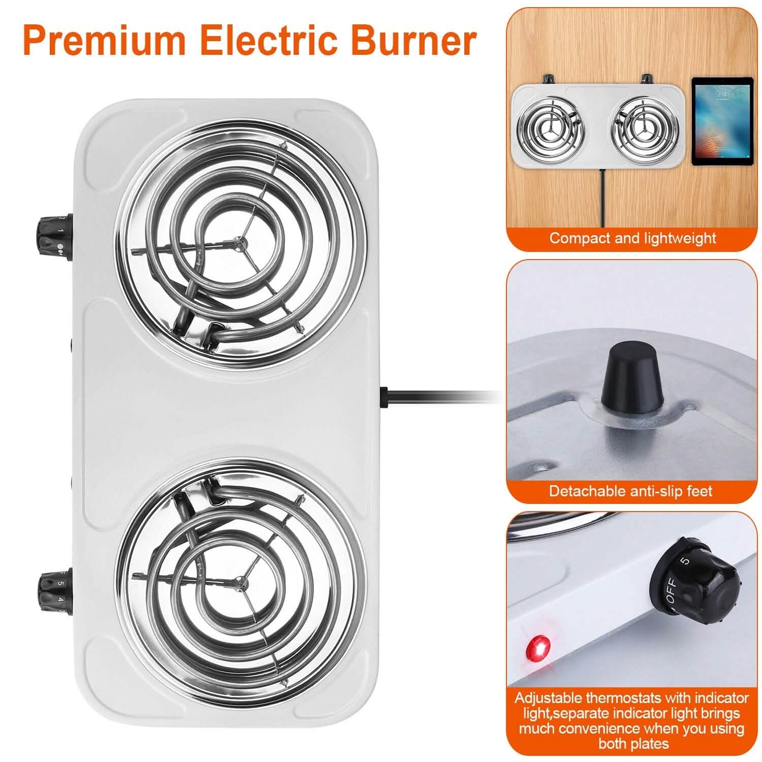 Portable Coil Heating Hot Plate Stove Countertop Kitchen Appliances - DailySale