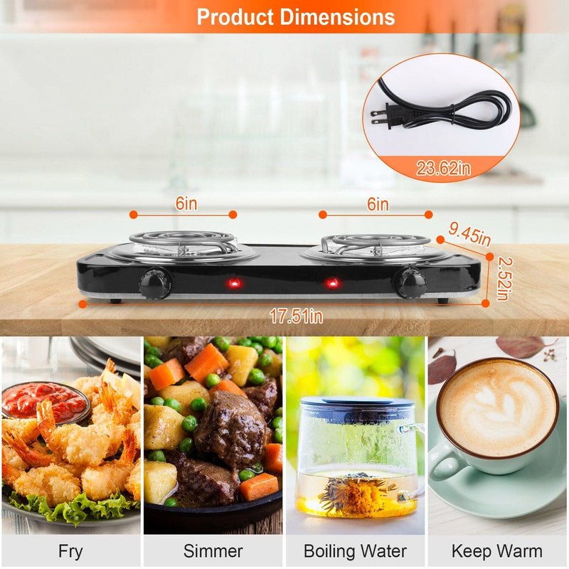 Portable Coil Heating Hot Plate Stove Countertop Kitchen Appliances - DailySale