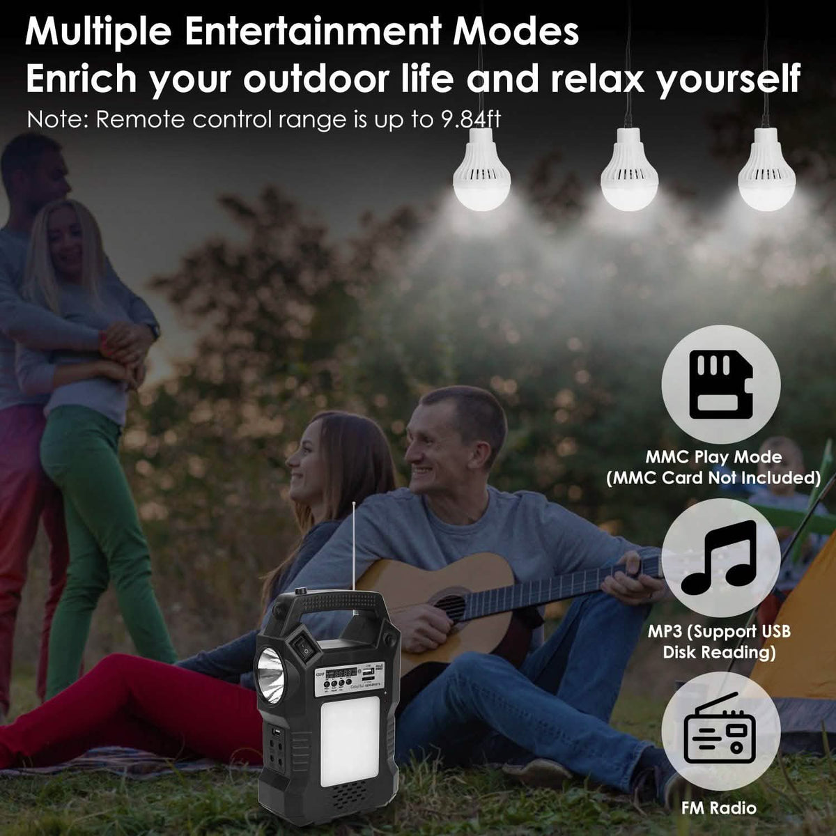 Portable Solar Power Station with Flashlight and 3 Lighting Bulbs Sports & Outdoors - DailySale