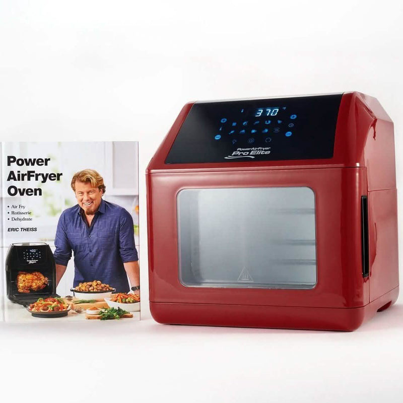 Front angled view of dark red Power Air Fryer 10-in-1 Pro Elite Oven 6-qt (Refurbished)