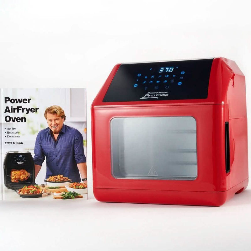 Front angled view of red Power Air Fryer 10-in-1 Pro Elite Oven 6-qt (Refurbished)