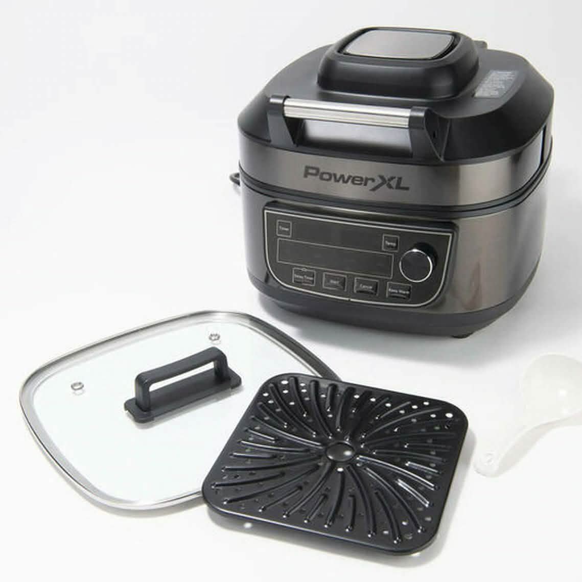 PowerXL 1550W 6-qt 12-in-1 Grill Air Fryer Combo with Glass Lid Kitchen & Dining Black - DailySale