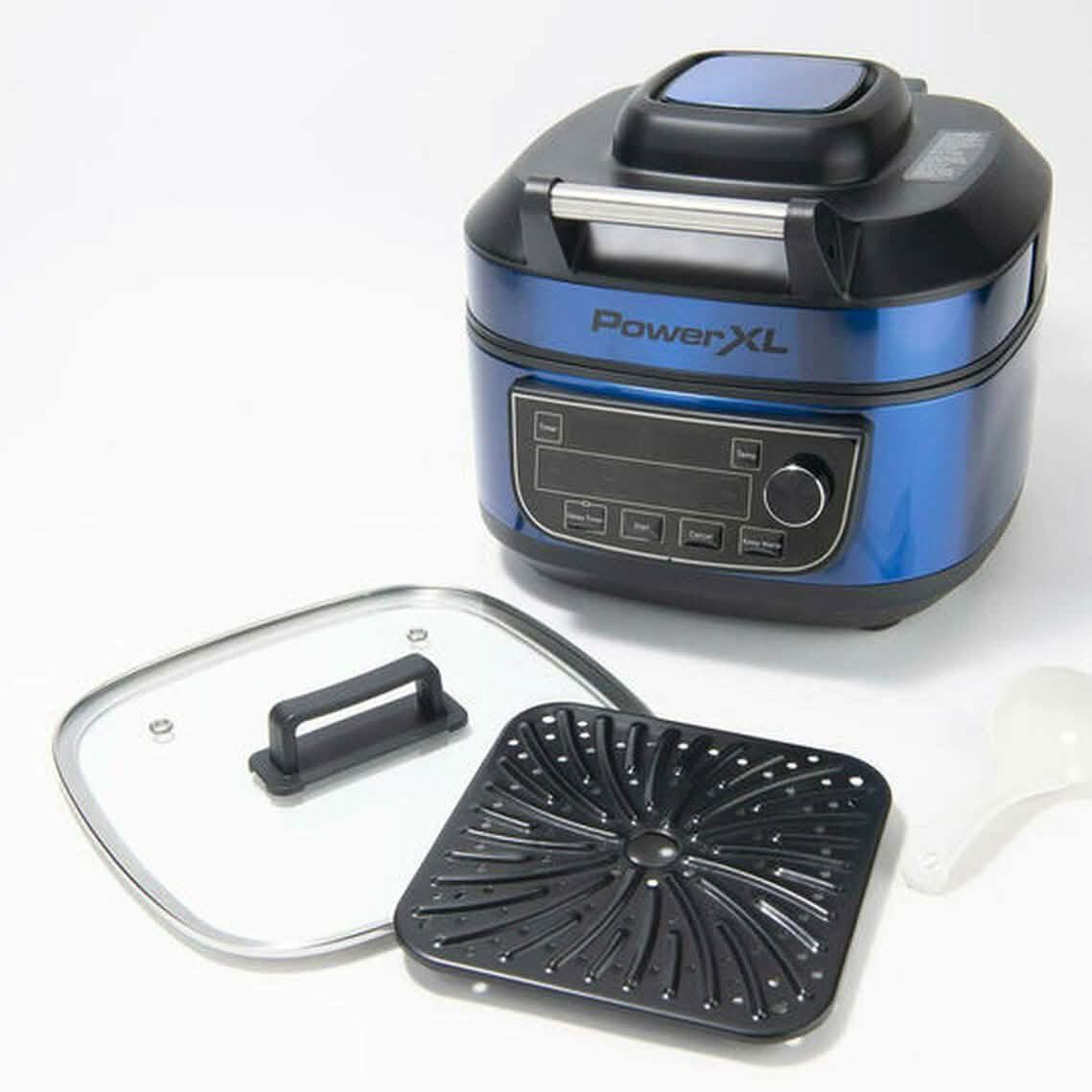 PowerXL 1550W 6-qt 12-in-1 Grill Air Fryer Combo with Glass Lid Kitchen & Dining Blue - DailySale