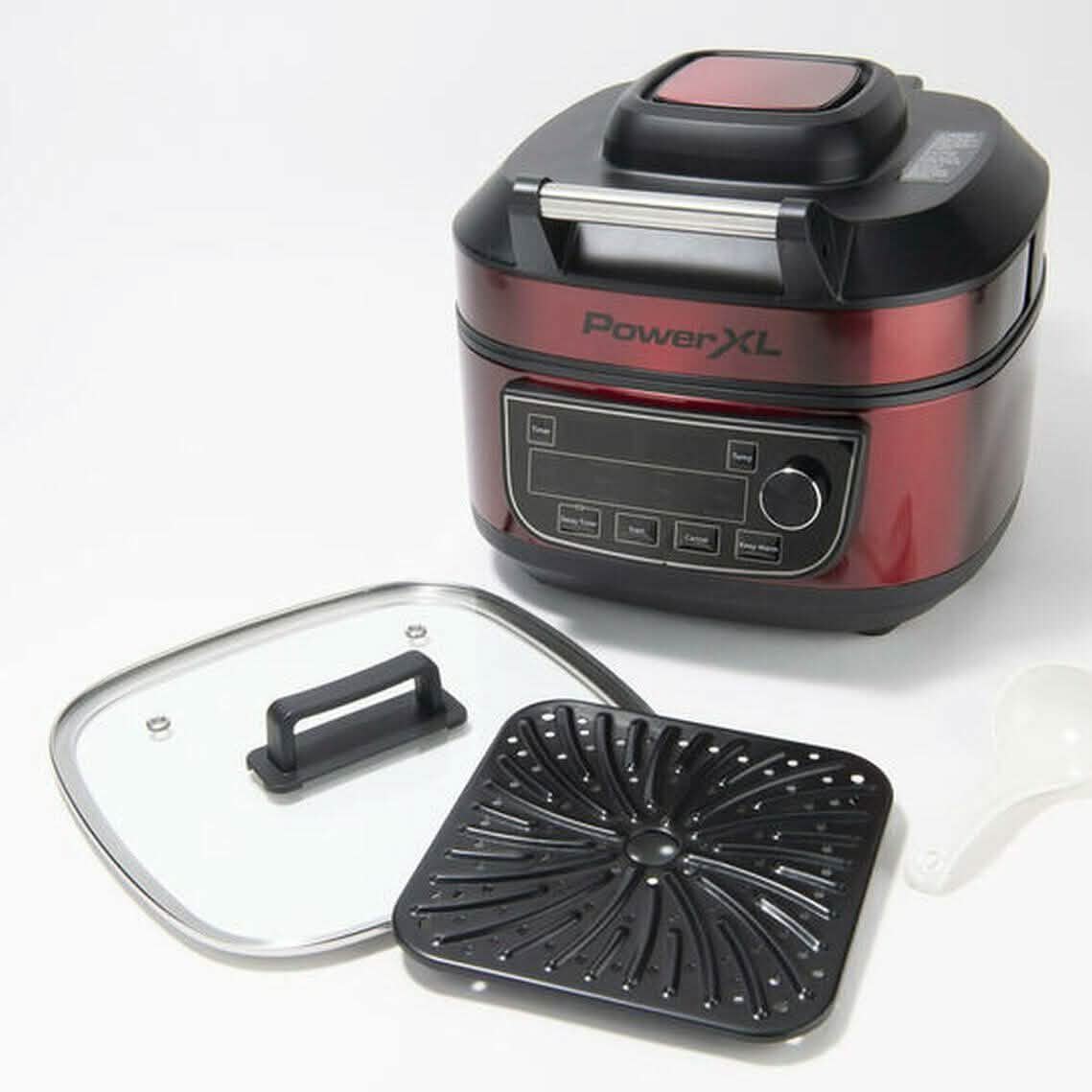 PowerXL 1550W 6-qt 12-in-1 Grill Air Fryer Combo with Glass Lid Kitchen & Dining Red - DailySale