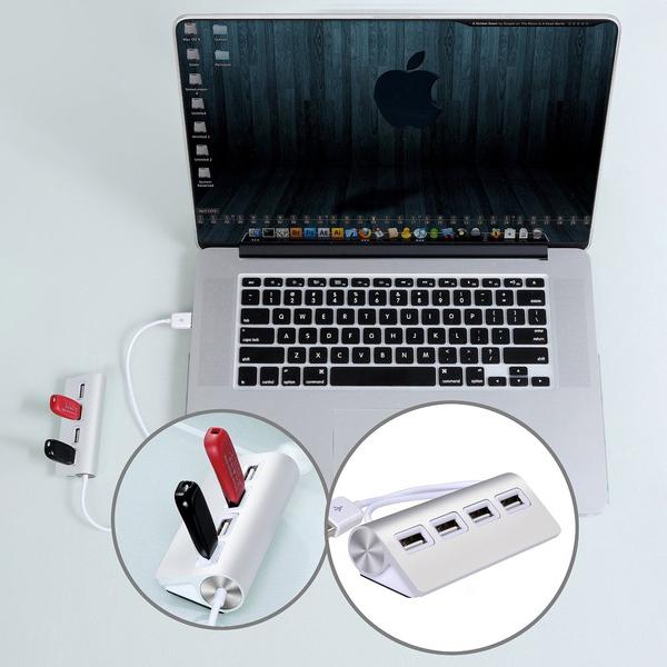 Premium 4 Port Aluminum USB Hub with 11-Inch Shielded Cable Computer Accessories - DailySale