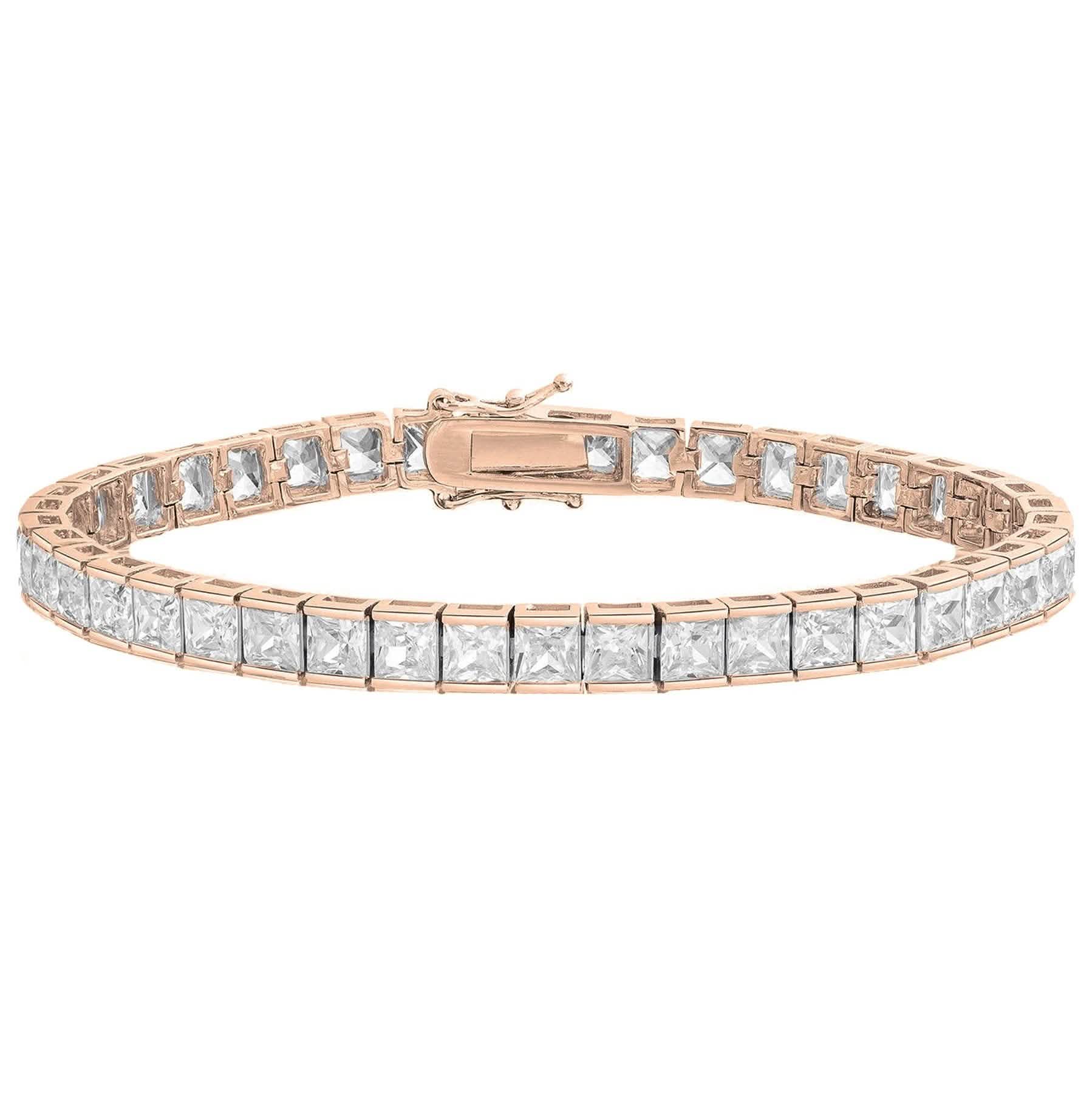 Princess Cut Crystal Tennis Bracelet Bracelets Rose Gold - DailySale
