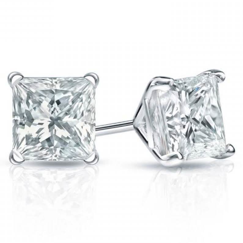 Princess-Cut Stud Earrings with Swarovski Crystals Jewelry - DailySale